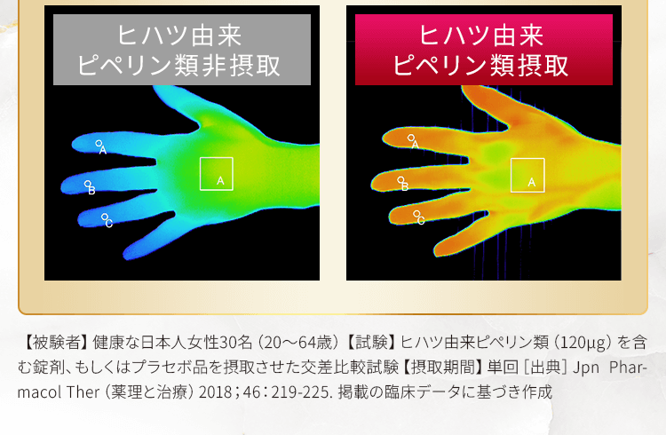 摂取後10分で手の温度にこんなに差が!